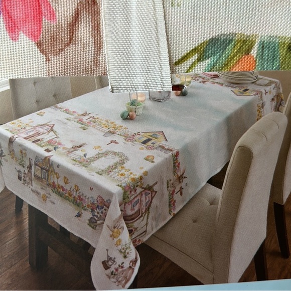 Cynthia Rowley Spring Easter Bunny Tablecloth 60”x84”New Floral Chicks Tulips - Picture 2 of 3